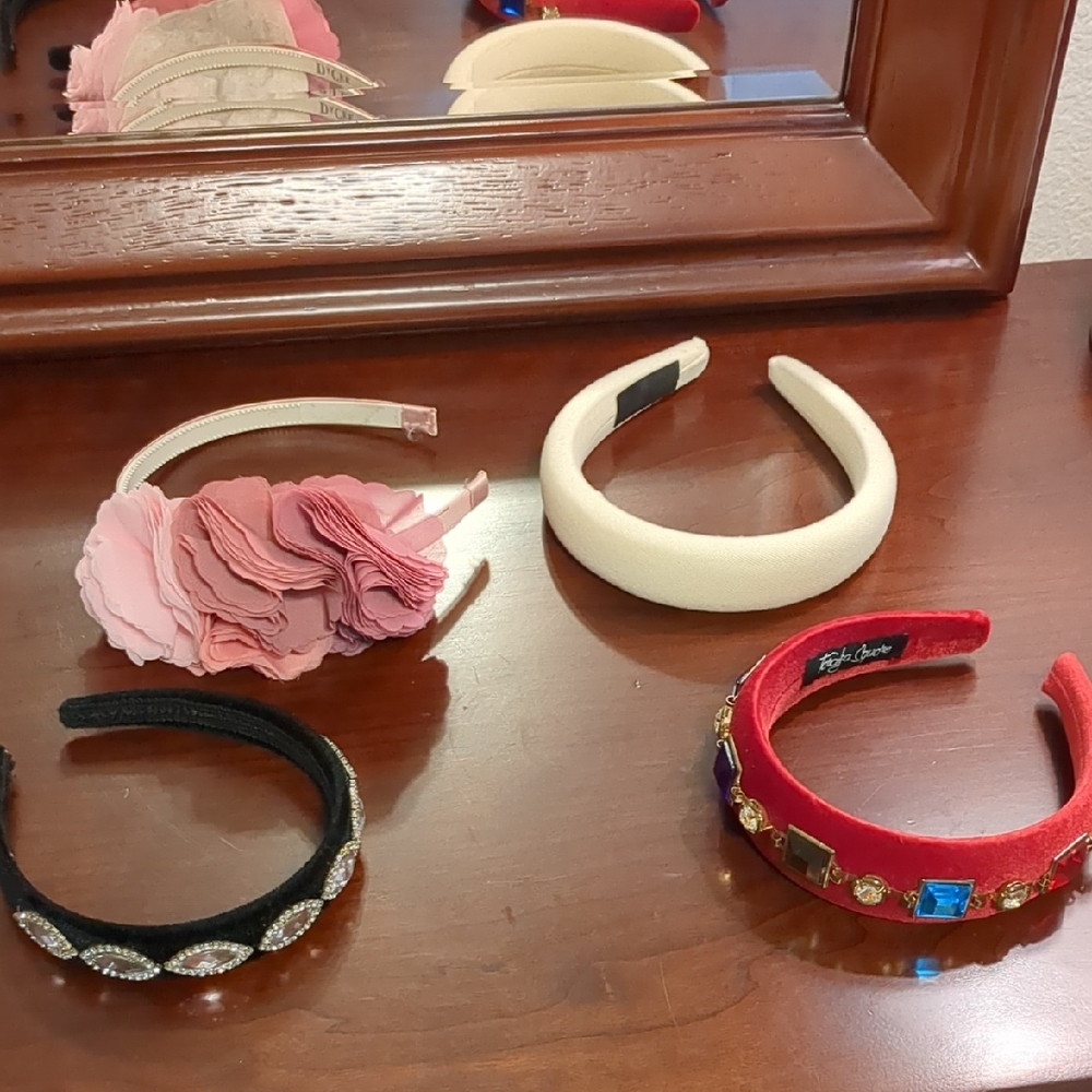 Elegant Headband Set with Pink, Cream, Black, and Red Designs